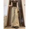 Pantalones de tiro bajo para mujeres petite, jeans caqui ligeramente acampanados estilo americano, nuevos pantalones casuales de campana de verano para mujer