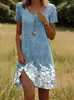 Nuevo vestido europeo y americano transfronterizo de cuello redondo y manga corta, vestido para mujer de comercio exterior con elementos de estampado indio, poliéster 6