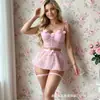 Venta Caliente Transfronteriza Europea y Americana en Amazon Conjunto de Lencería Erótica Malla Rosa Lindo Juvenil Lunares Falda Corta Pijama