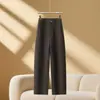 Pantalones Curvos de Corte Estrecho de Alta Gama para Mujer, Nuevo Estilo Otoño e Invierno 2026, Pantalones Banana de Nueve Puntos con Forro Polar, Pantalones Casuales Sueltos tipo Hoz