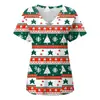 2024 Estação Independente de Comércio Exterior Outono e Inverno Novo Natal Digital Impressão 3D Gola V Bolso com Aba Calça Camiseta de Manga Curta Uniforme de Enfermagem Feminino