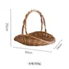 Cesta de flores, cesta de mão de palha e rattan trançados, cesta de arranjo de flores de salgueiro tecida à mão, cesta de armazenamento de mão, cesta vintage para colheita de frutas