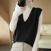 Chaleco de Punto de Lana sin Mangas Holgado de Cuello V Grande para Principios de Otoño Estilo Coreano Color Sólido Reductor de Edad Casual para Mujer