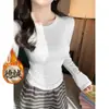 Cuello redondo manga larga capa base de forro polar corte ajustado estiliza otoño e invierno nuevo estilo chica popular hombro normal prenda interior cálida top para mujer