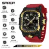 Reloj Electrónico Marca Sanda para Estudiantes, Multifuncional Creativo Cuadrado de Tres Zonas Horarias con Cronómetro, Luminoso, Resistente al Agua, Pantalla Dual