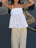 Moda Nueva Primavera y Verano Versátil Algodón Puro Rayas Dobladillo con Volantes Camisola Superior, Estilo Perezoso Casual Holgado Cintura Alta Superior