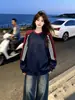 Sudadera con capucha de retazos de color liso y a rayas, cuello redondo, personalidad simple y de nicho, para mujer, otoño e invierno, nueva, holgada, versátil, estilo casual, top