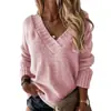 Moda Europeia e Americana Roupas Femininas 2026 Outono e Inverno Novo Suéter de Cor Sólida Feminino Comércio Exterior Manga Longa Pulôver Malha Top