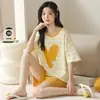 Pijama de Algodón Puro para Mujer Verano 2025 Nuevo Verano Talla Grande Delgado Animado Manga Corta Ropa de Casa para Mujer Se Puede Usar Afuera