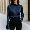 Artículo popular en Wish y Amazon: Camisa de solapa asimétrica de satén, top formal de trabajo para mujer