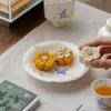 Bandeja de Cerámica para Té Casero Estilo Dinastías Tang y Song, Pintada a Mano con Diseño de Mariposa y Flor en Porcelana Azul y Blanca, Accesorio para Ceremonia del Té, Bandeja para Té Seco, Bandeja para Bocadillos de Té
