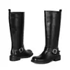 Bota versátil ligera de comercio exterior para mujer otoño e invierno botas de cuero punta redonda tacón medio talla grande transfronteriza botas para mujer tacón cuadrado