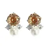 Pendientes de Plata S925 con Aguja, Perla Cortada en Rosa, Pendientes Pequeños de Moda Retro de Alta Gama, Pendientes Elegantes y Exquisitos