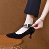 Salto alto pontiagudo feminino 2024 primavera novo estilo europeu e americano simples elegante sapatos pequenos com fivela de uma linha sapatos de moda de boca rasa