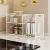 Prateleira de temperos de cozinha multicamadas para uso doméstico, cesta de armazenamento multifuncional para bancada para óleo, sal, molho e vinagre