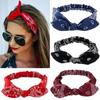 Venta al por mayor, diadema elástica con estampado de orejas de conejo en 6 colores, banda para el cabello con nudo de alambre de acero, banda elástica para la cabeza