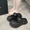 Chinelos Mary Jane para Mulheres Verão 2023 Novos Sapatos Caverna de Sola Grossa Antiderrapantes Sandálias Pretas Francesas