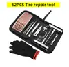 Kit de Ferramentas de Reparo de Pneus de Emergência para Carro com 46 Peças para Uso Externo, Adequado para Bicicletas e Reparo Geral de Pneus, Reparo Rápido