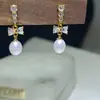 Pendientes de Zirconia con Lazo de Diseño Transfronterizo S925 Nicho Diseño de Alta Gama Pendientes de Perlas de Agua Dulce Naturales