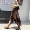 Nuevo Estilo Otoño 2026 Falda Larga de Mujer con Borlas, Encaje de Gamuza Asimétrico, Diseño en Capas y Acampanado