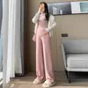 Pantalones de maternidad para otoño e invierno, pantalones de pierna ancha para usar al aire libre, nuevo estilo de invierno, forrados de polar, cálidos, talla grande, casuales, de cintura alta, de pierna recta, pantalones de largo hasta el suelo
