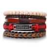 2125 Pulsera Retro Multicapa Ajustable de Cuero con Cuentas de Exportación Europea y Americana Tejida a Mano Pulsera para Hombre Joyería al Por Mayor
