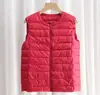 Chaqueta de Plumas Anti-temporada para Mujer Invierno Coreana Nueva Cuello Redondo Cremallera Ajustada de Corte Delgado Longitud Media Chaleco de Moda Cálido Chaleco Hombro Explosion