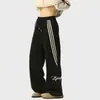 Pantalones Deportivos Unisex de Moda Retro a Rayas con Parches Bordados, Marca de Moda Holgados para Pareja, Pierna Ancha, Casuales, Largos
