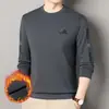 Moletom Grossinho de Lã para Homens Camiseta de Manga Longa Inverno Novo Gola Redonda Top Camisa Básica Casual para Homens Jovens e de Meia-Idade