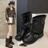 Botas de Vaquero Occidentales Retro con Hebilla de Cinturón, Colección Otoño 2026 Nueva, Tacón Grueso, Botas Altas hasta la Rodilla, Botas de Monta para Mujer de Media Pantorrilla