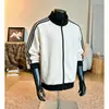 Jaqueta moderna com gola alta, cardigã masculino retrô, moletom, estilo faculdade americana, design de três listras, top esportivo de outono