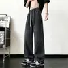 Calça jeans cinza chumbo masculina, marca da moda de outono, calça reta solta de perna larga para jovens, calça vintage lavada com cintura elástica