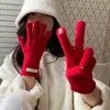 2024 Novas Luvas Longas de Tricô de Lã Vermelha Chinesa para Mulheres de Inverno à Prova de Vento de Cinco Dedos Quentes para Equitação Homens