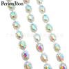 Cadena de soldadura de diamantes de imitación ovalados AB plateados para tocado de boda, cadena de diamantes decorativa DIY, accesorios para ropa