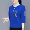 Roupa de Maternidade Meia-Idade E-commerce Transfronteiriço Camiseta de Sete Mangas/Manga Média para Mulheres Solta Tamanho Plus Size Meninas Cheinhas Camiseta Emagrecedora