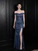 Vestido de Noche Lentejuelas de un Hombro para Mujer, Ceñido a la Cintura, Fruncido, Abertura Alta, Largo, Estilo Sirena, Anfitrión de Reunión Anual, Vestido de Banquete