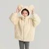 Jaqueta de Pelúcia Infantil Pudding Haru Inverno 2025 Jaqueta de Pelúcia com Capuz de Urso Confortável Macia Blusa para Meninas