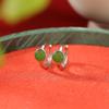 Joyería Yuebao Plata Esterlina S925 Jade Hetian Jaspe Jade Blanco Retro Simple Aretes de Clip de Bola Geométrica Elegantes de Plata