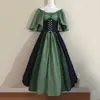 Vestido de Performance em Estilo Retrô Medieval Europeu e Americano com Cores Contrastantes, Saia Ampla Evasê, Design de Um Ombro, Design de Cintura Marcada com Patchwork e Decote Quadrado Estilo Corte