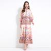 Ropa Europea y Americana 2025 Primavera Nuevo Elegante Ropa de Trabajo Estilo Palacio Estampado Floral Retro Falda Larga con Volantes de Manga Larga