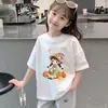 Moda Tendência Marca Roupas Infantis para Meninas com Gola Redonda, Manga Curta, Corte Solto, Camiseta Top Tendência Manga Curta 100% Algodão para Meninas