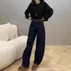 Calça jeans feminina plus size azul escuro de perna larga 2024 nova para meninas cheinhas cintura alta afunilada popular este ano calça reta