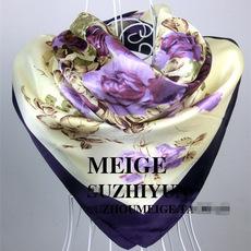 Grande cachecol quadrado roxo borda bege flor moda grande cachecol quadrado cachecol de seda 90cm
