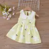 Vestido infantil novo para comércio exterior, sem mangas, estampado, gola de boneca, vestido de princesa, vestido de algodão e linho para bebê