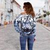 Top transfronterizo con estampado de tigre 3D, ropa nueva europea y americana para mujer, suéter de hombros descubiertos para mujer, top de hombro oblicuo para mujer, camisa básica para mujer