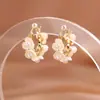 Pendientes de Flor de Perla de Alta Gama, Pendientes Populares de Diseño de Nicho en Forma de U de Douyin, Pendientes Elegantes y Versátiles para Mujer
