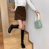 Saia Midi de Veludo Cotelê Cor de Café, Nova Saia Curta Slimming Bodycon Preta Tendência para Primavera e Outono, Anti-Exposição