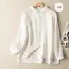 Nueva camisa de algodón y lino fina de manga larga para primavera y otoño con cuello camisero, chaqueta cárdigan casual versátil para mujer para usar como prenda exterior
