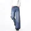Calça Jeans Lavada com Textura de Nó de Bambu Retrô Americana Masculina Outono Solta de Perna Reta Marca Tendência Versátil Desgastada Cool Perna Larga Calça Longa