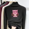 Top Base Térmica Infantil Pelúcia Escovada Gola Meia-Alta Outono/Inverno Meninas Quente Versátil para Crianças Médias/Grandes Borda com Babado Roupa Íntima